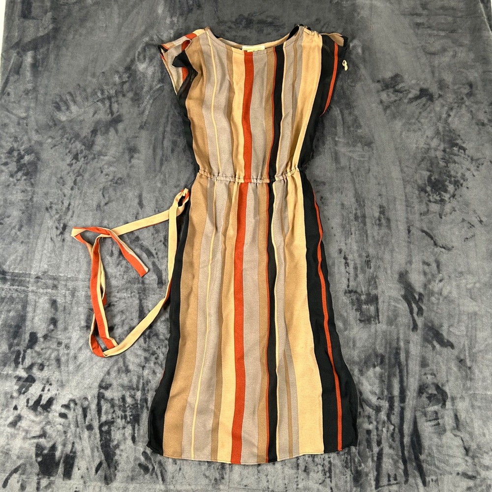 Rumor's Midi Dress Womens S Multi-Color Striped Sleeveless Elastic Waist Belted